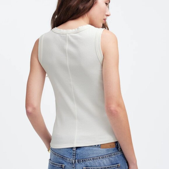Madewell (Re)generative Cotton Ribbed High V-Neck Tank Cream Size XL NWT - Picture 2 of 8